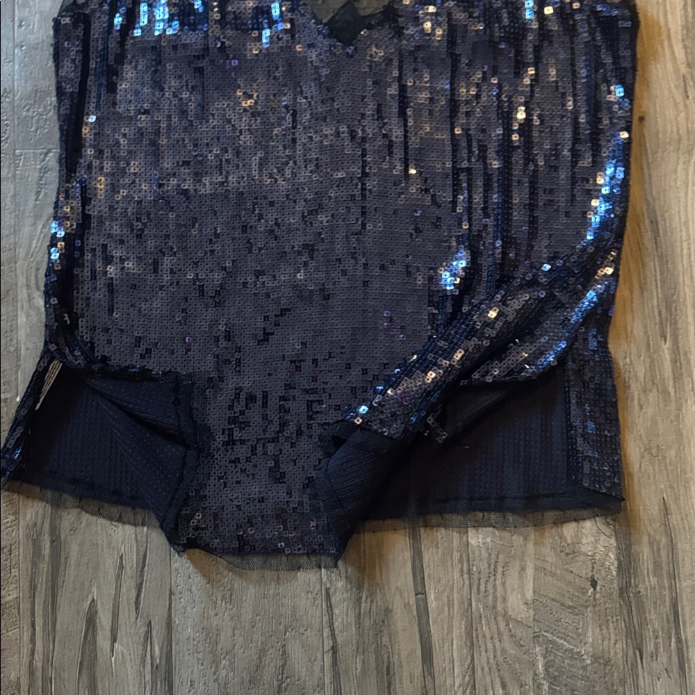 Free People-Blue Sequin with Black Mesh Top-Size M - Picture 5 of 7